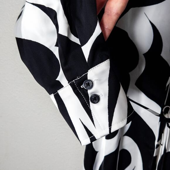 NEW Worthington Graphic Print Dress Retro Graphic Mod Collared Black White Sz L - Picture 8 of 13